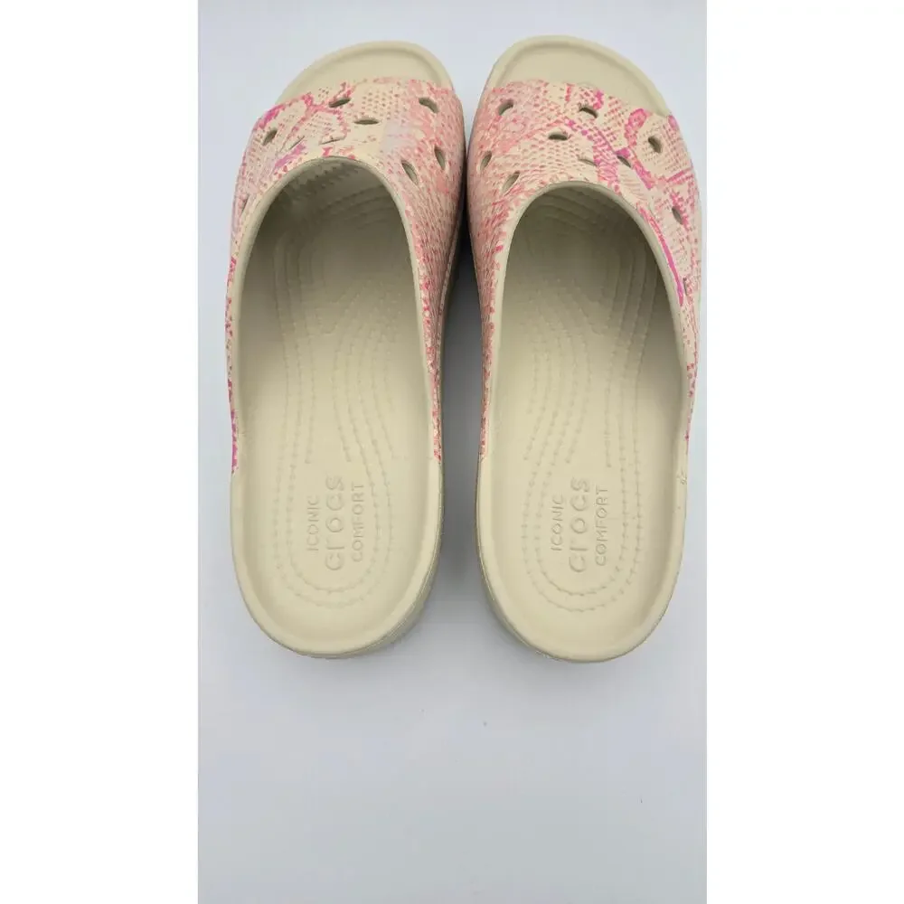 Crocs Women's Classic Platform Slide Sandal, Pink/Bone Size 7
